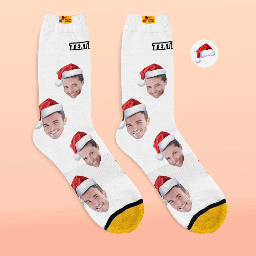 Benutzerdefinierte 3d Digital Gedruckte Socken Tragen Weihnachtsmütze Weihnachtsgeschenk - GesichtSocken