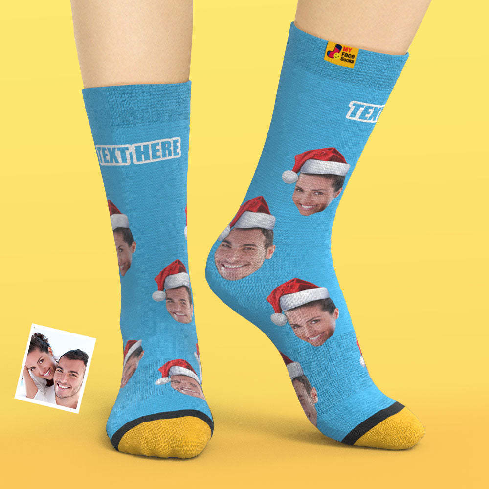 Benutzerdefinierte 3d Digital Gedruckte Socken Tragen Weihnachtsmütze Weihnachtsgeschenk - GesichtSocken