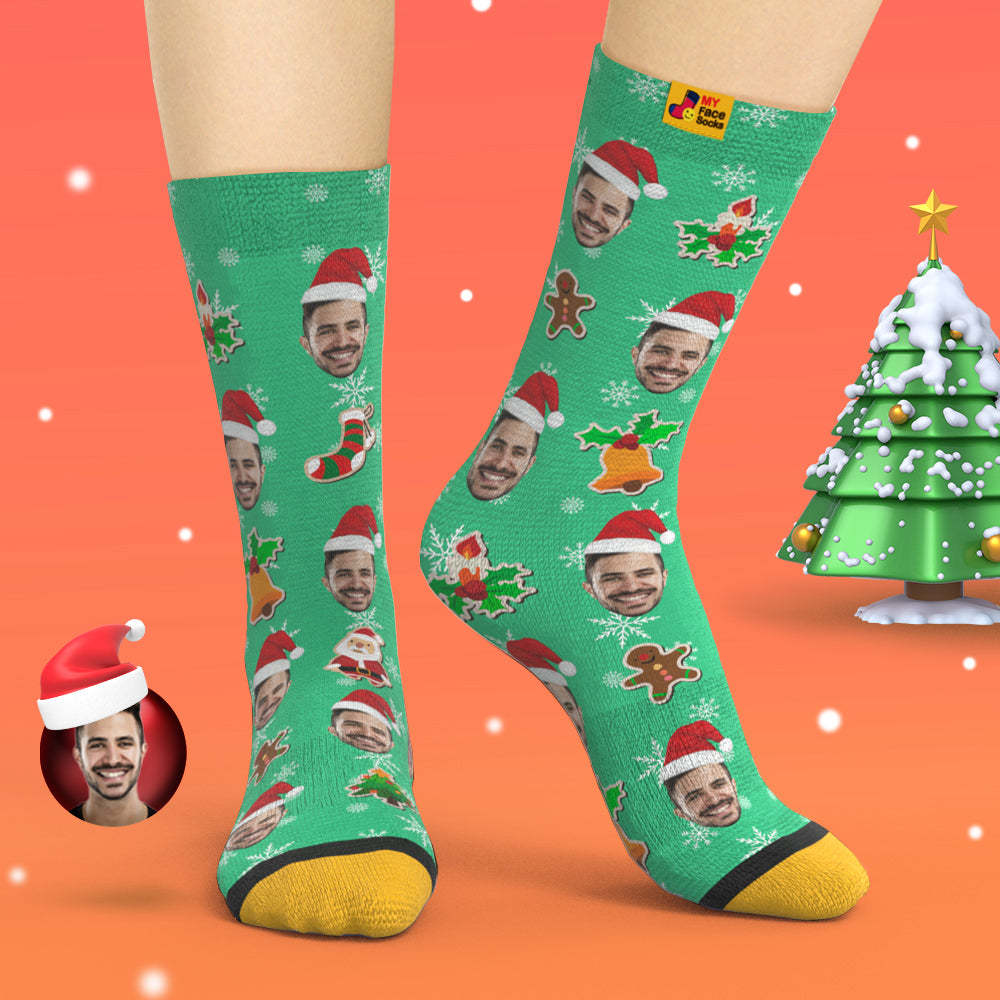 Benutzerdefinierte 3d Digital Gedruckte Socken Fügen Sie Bilder Hinzu Und Benennen Sie Die Weihnachtsmann-socken-weihnachten - GesichtSocken