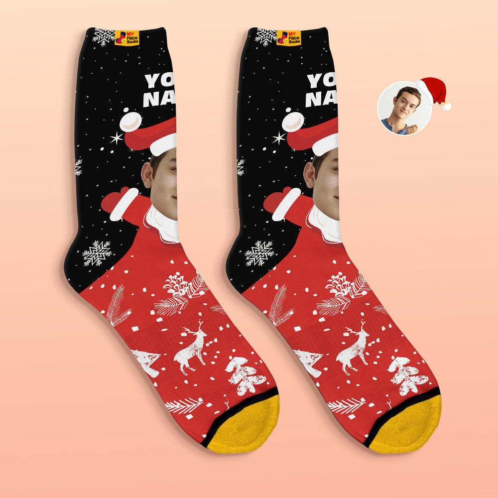 Benutzerdefinierte 3d Digital Gedruckte Socken Schnee Santa Happy Face Socken Weihnachtsgeschenk - GesichtSocken
