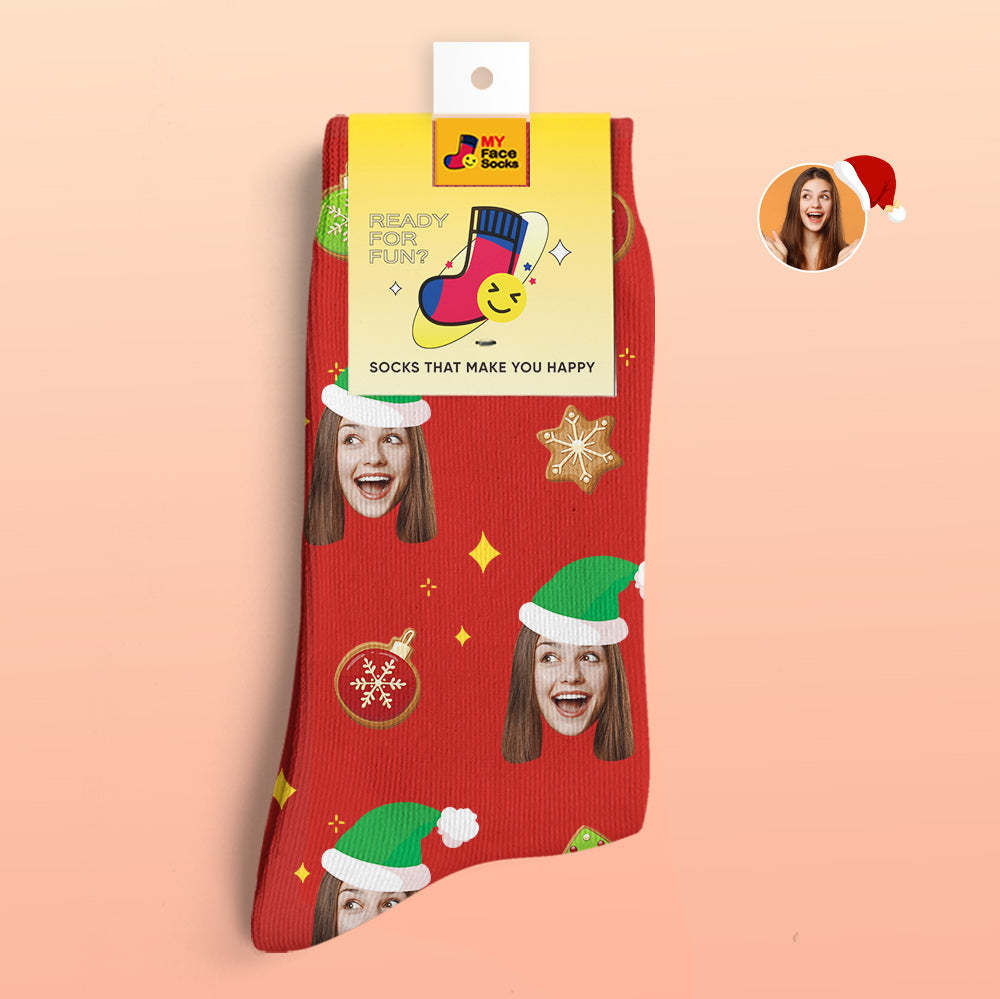 Benutzerdefinierte 3d Digital Gedruckte Socken Weihnachtsbaum Dekor Gesicht Socken Lustiges Weihnachtsgeschenk - GesichtSocken