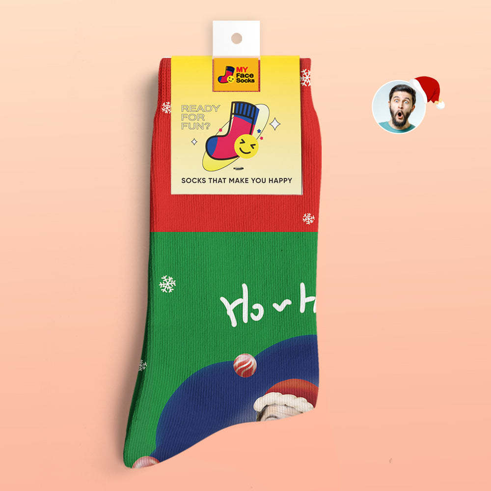 Benutzerdefinierte 3d Digital Gedruckte Socken Weihnachtsmannmützen Weihnachtsgeschenk Socken Ho Ho - GesichtSocken