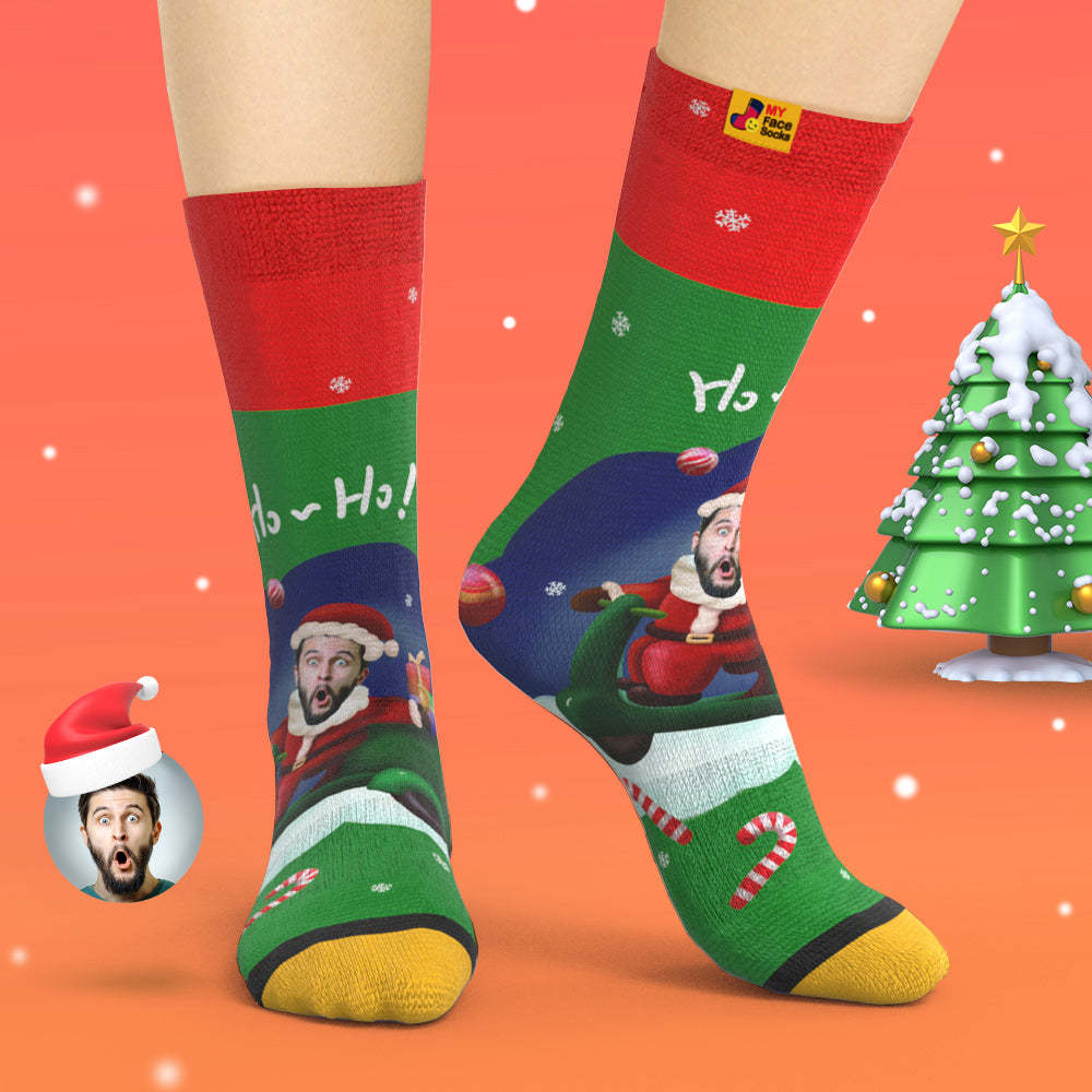 Benutzerdefinierte 3d Digital Gedruckte Socken Weihnachtsmannmützen Weihnachtsgeschenk Socken Ho Ho - GesichtSocken