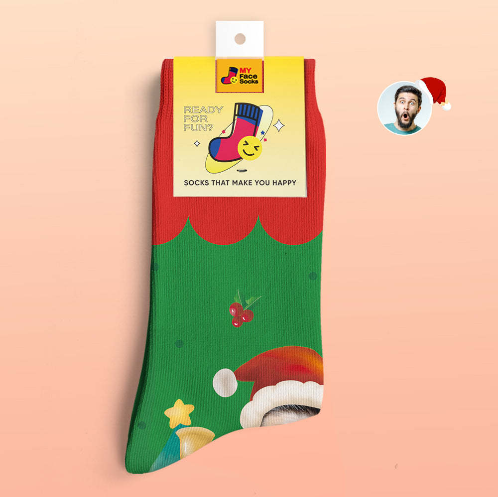 Benutzerdefinierte 3d Digital Gedruckte Socken Weihnachtsmannmützen Weihnachtsgeschenk Socken Weihnachtsglocken - GesichtSocken