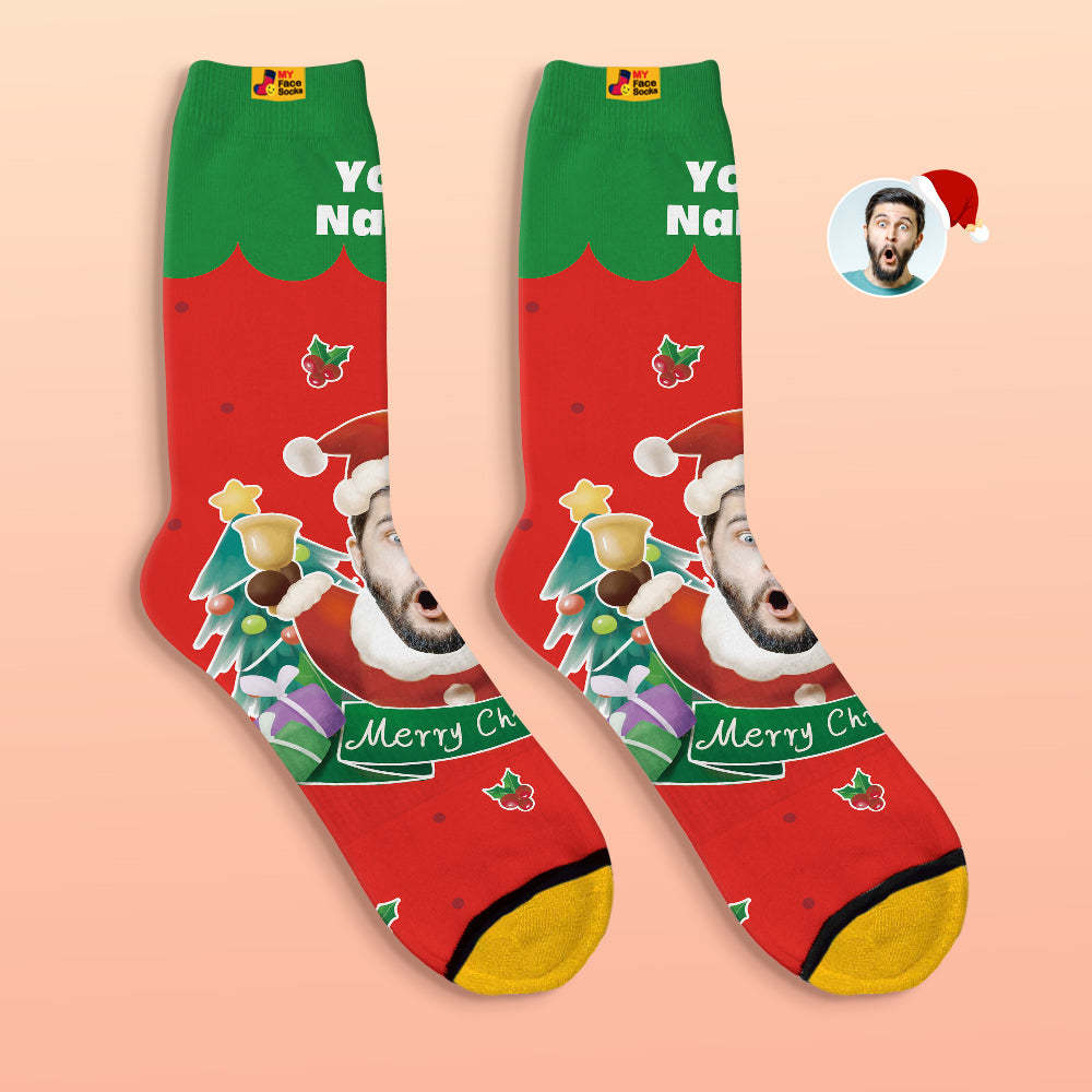 Benutzerdefinierte 3d Digital Gedruckte Socken Weihnachtsmannmützen Weihnachtsgeschenk Socken Weihnachtsglocken - GesichtSocken
