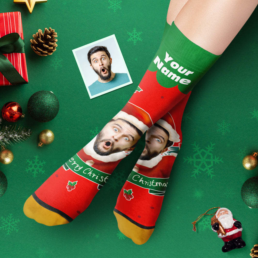 Benutzerdefinierte 3d Digital Gedruckte Socken Weihnachtsmannmützen Weihnachtsgeschenk Socken Weihnachtsglocken - GesichtSocken