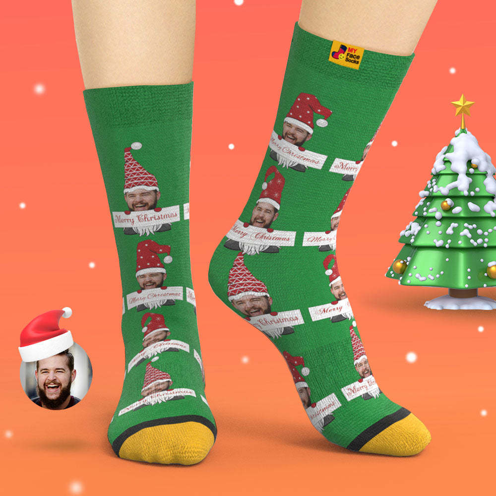 Benutzerdefinierte 3d Digital Gedruckte Socken Weihnachtszwerg Socken Frohe Weihnachten - GesichtSocken