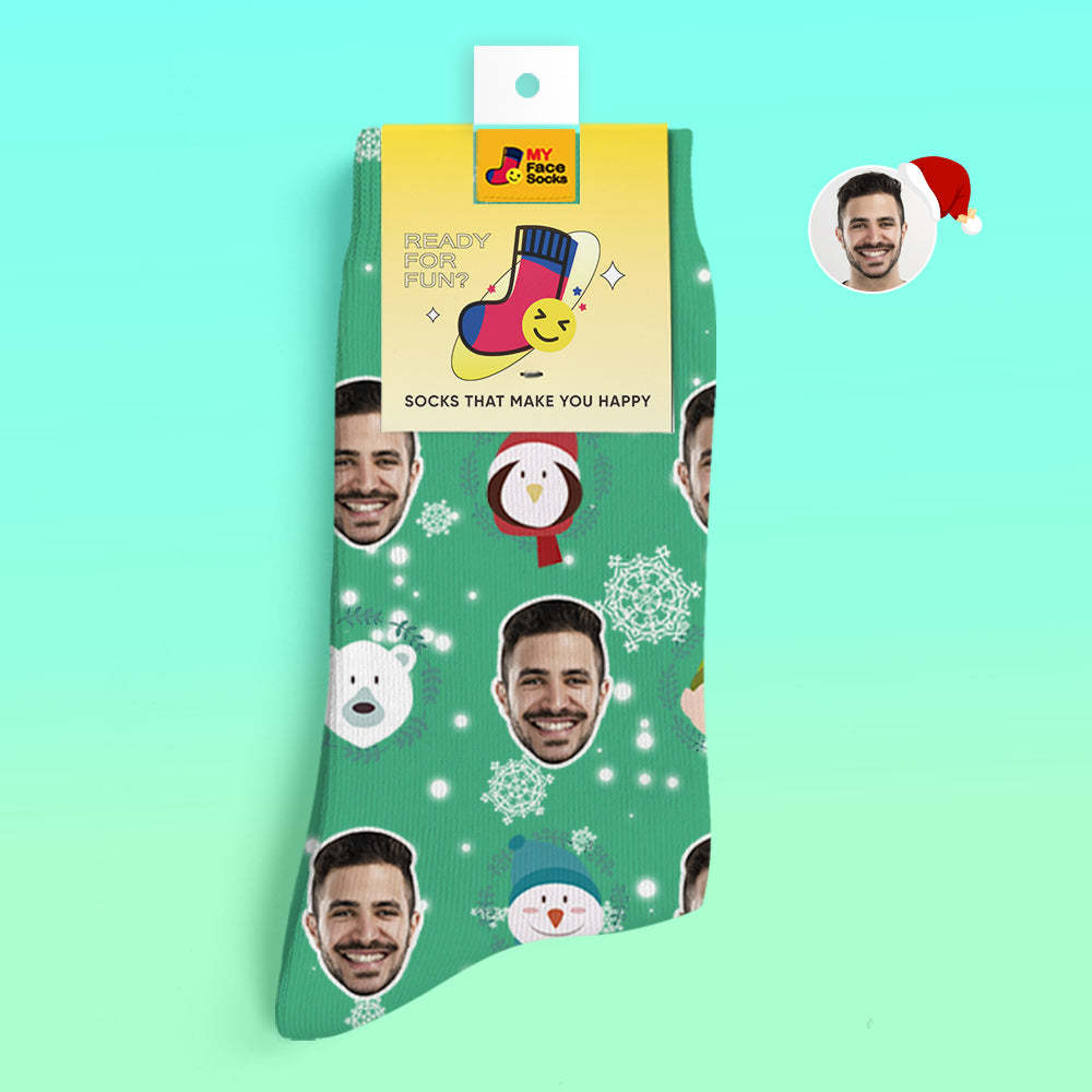 Benutzerdefinierte 3d Digital Gedruckte Socken Weihnachtsgeschenk Socken Elf Puppe - GesichtSocken