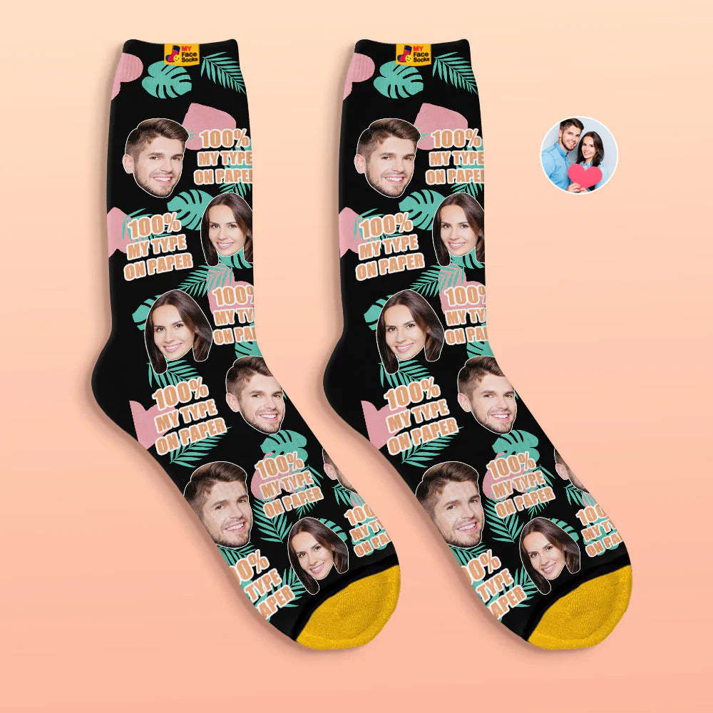 Benutzerdefinierte 3d Digital Gedruckte Socken Valentinstagsgeschenk 100 % Mein Typ Auf Papier Gesichtssocken - GesichtSocken