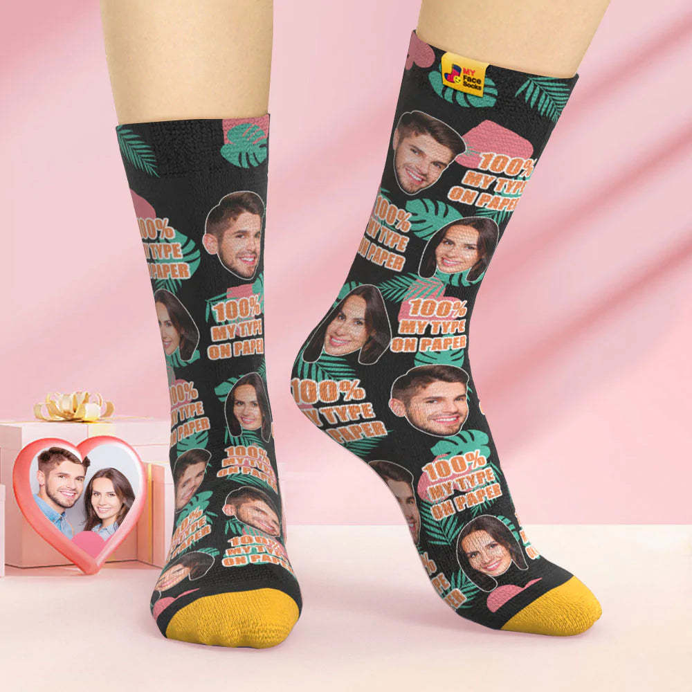 Benutzerdefinierte 3d Digital Gedruckte Socken Valentinstagsgeschenk 100 % Mein Typ Auf Papier Gesichtssocken - GesichtSocken