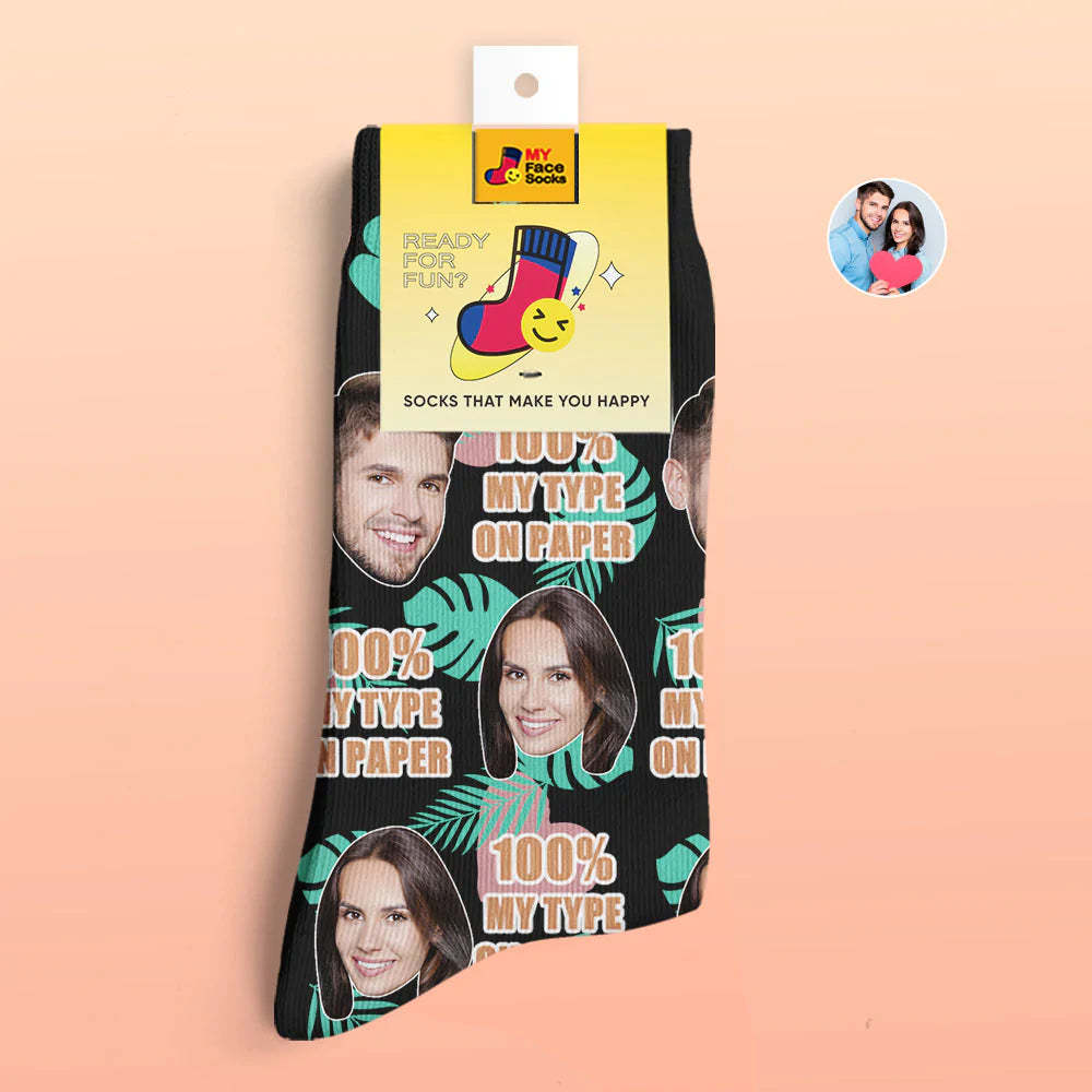Benutzerdefinierte 3d Digital Gedruckte Socken Valentinstagsgeschenk 100 % Mein Typ Auf Papier Gesichtssocken - GesichtSocken