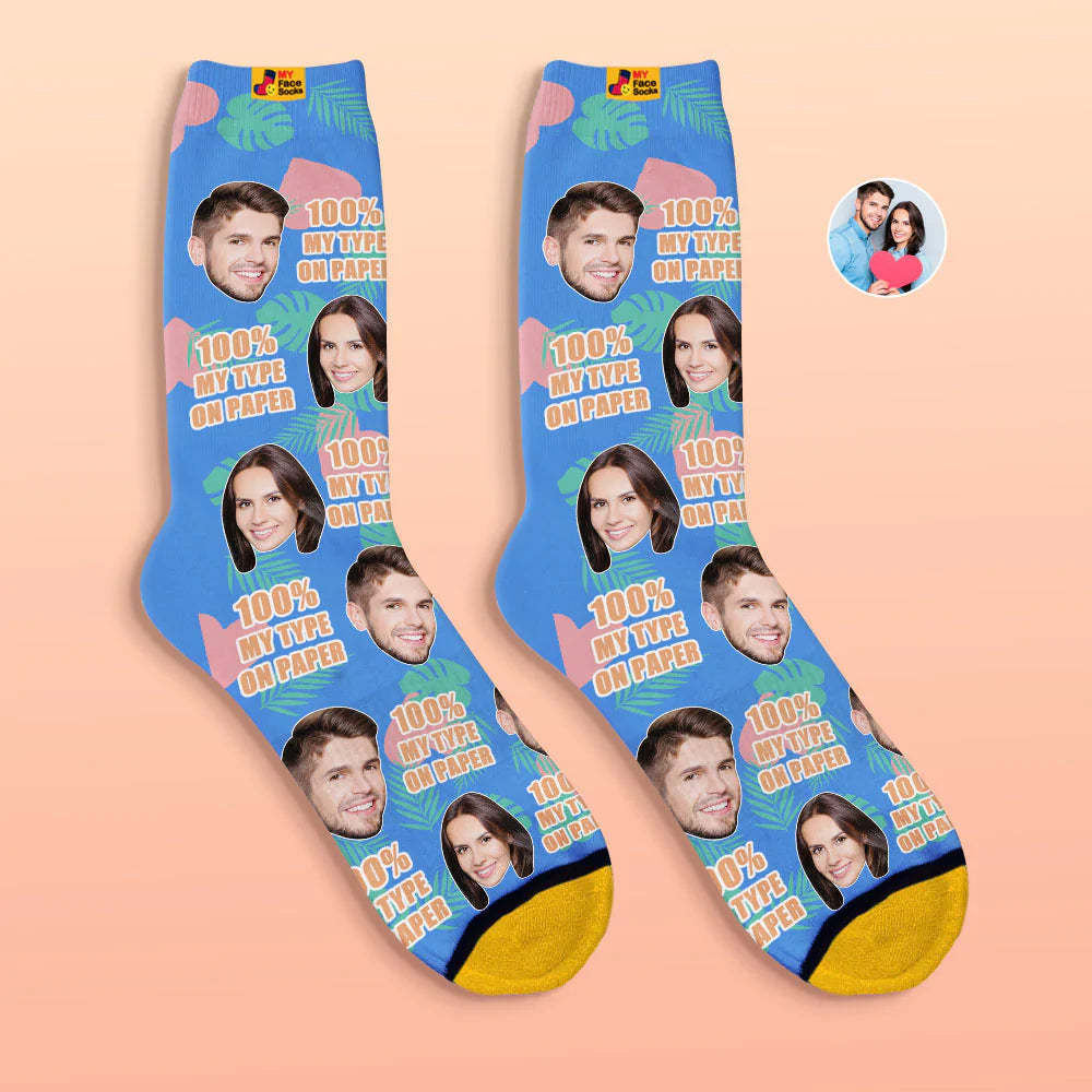 Benutzerdefinierte 3d Digital Gedruckte Socken Valentinstagsgeschenk 100 % Mein Typ Auf Papier Gesichtssocken - GesichtSocken