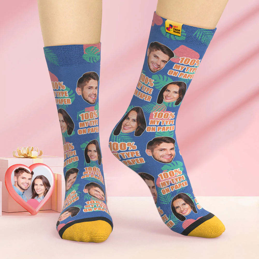 Benutzerdefinierte 3d Digital Gedruckte Socken Valentinstagsgeschenk 100 % Mein Typ Auf Papier Gesichtssocken - GesichtSocken