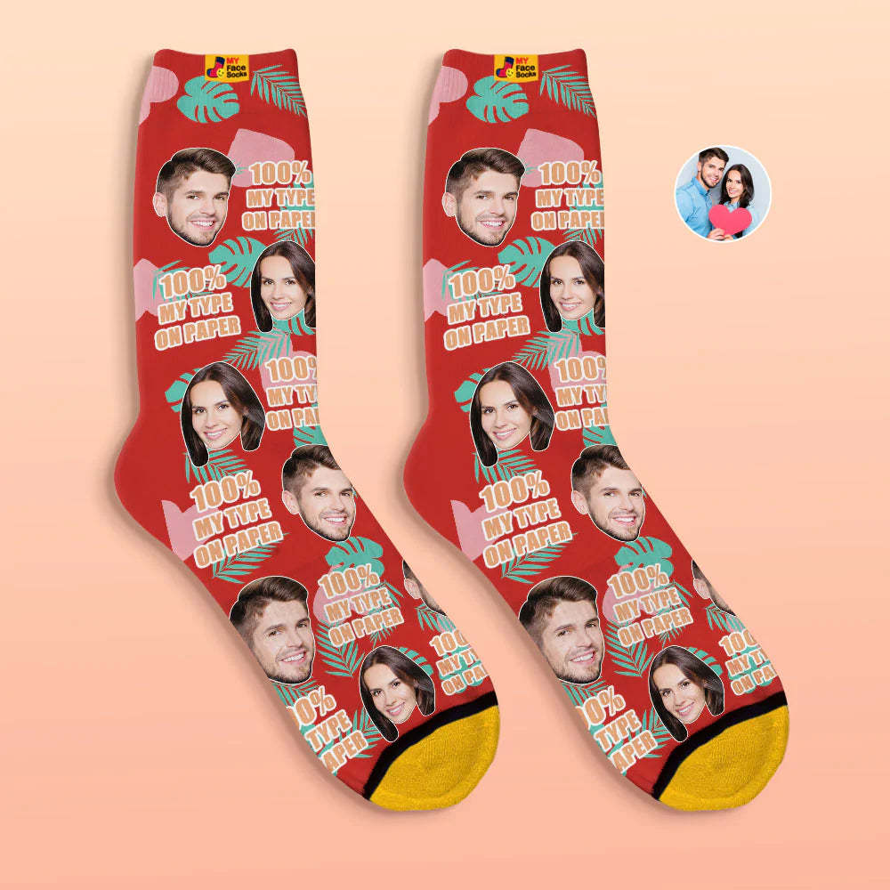Benutzerdefinierte 3d Digital Gedruckte Socken Valentinstagsgeschenk 100 % Mein Typ Auf Papier Gesichtssocken - GesichtSocken