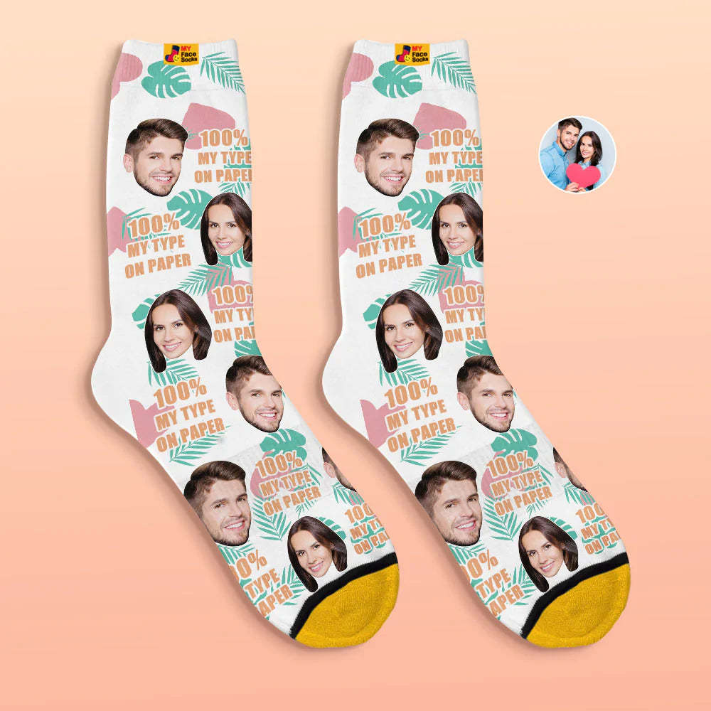 Benutzerdefinierte 3d Digital Gedruckte Socken Valentinstagsgeschenk 100 % Mein Typ Auf Papier Gesichtssocken - GesichtSocken