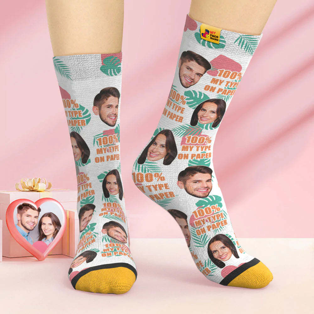 Benutzerdefinierte 3d Digital Gedruckte Socken Valentinstagsgeschenk 100 % Mein Typ Auf Papier Gesichtssocken - GesichtSocken