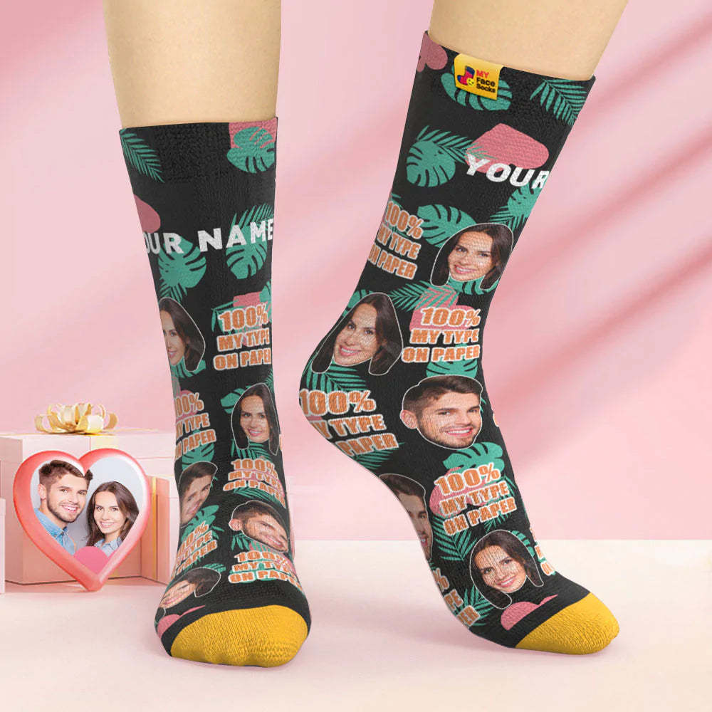 Benutzerdefinierte 3d Digital Gedruckte Socken Valentinstagsgeschenk 100 % Mein Typ Auf Papier Gesichtssocken - GesichtSocken