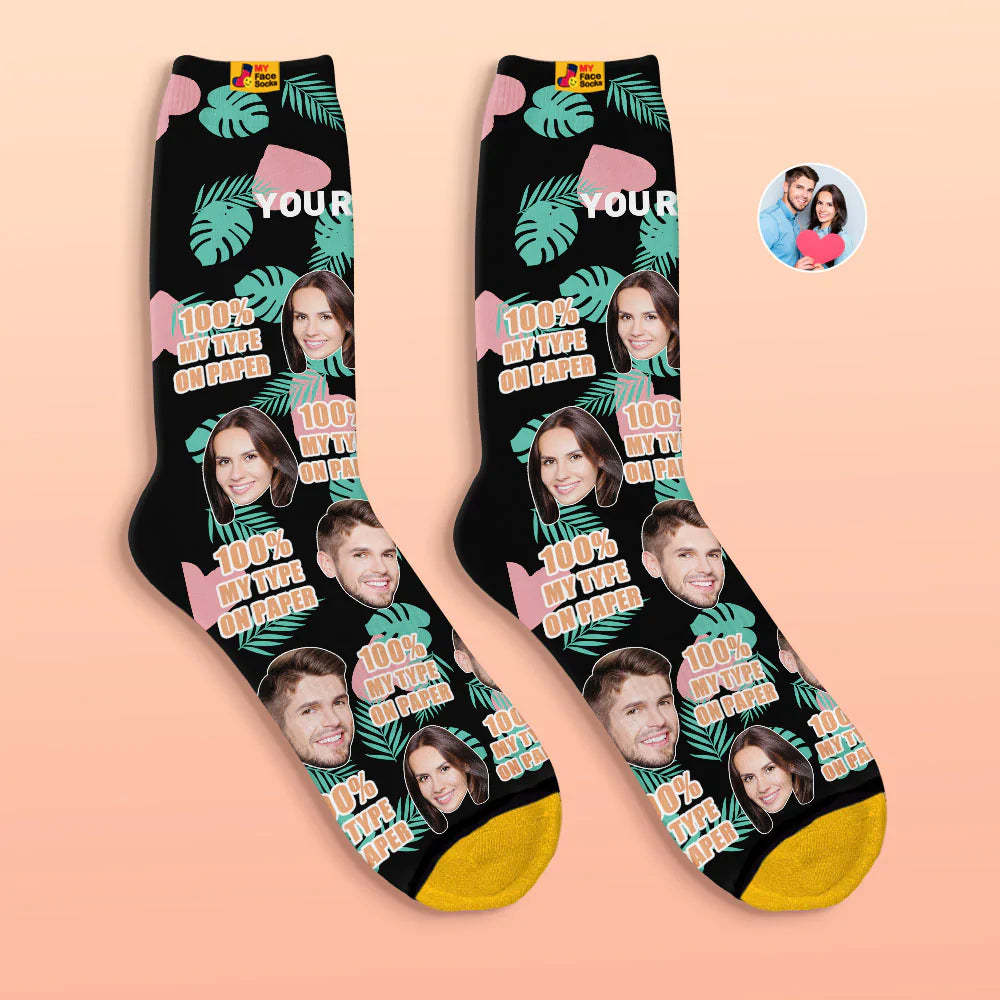 Benutzerdefinierte 3d Digital Gedruckte Socken Valentinstagsgeschenk 100 % Mein Typ Auf Papier Gesichtssocken - GesichtSocken