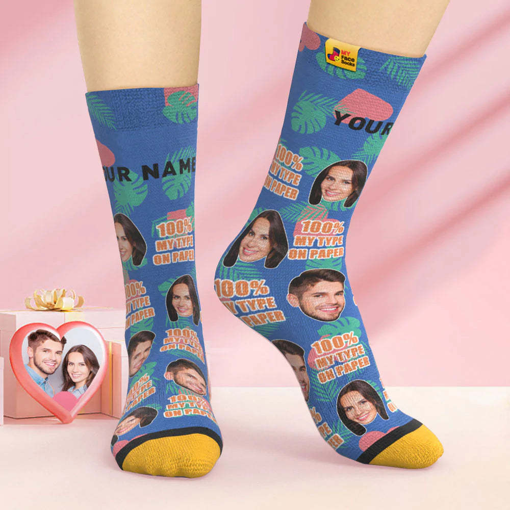 Benutzerdefinierte 3d Digital Gedruckte Socken Valentinstagsgeschenk 100 % Mein Typ Auf Papier Gesichtssocken - GesichtSocken
