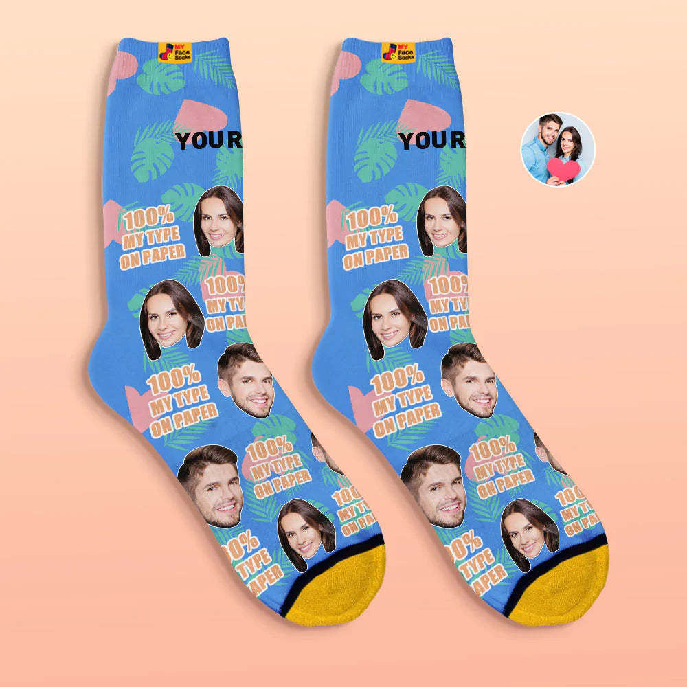 Benutzerdefinierte 3d Digital Gedruckte Socken Valentinstagsgeschenk 100 % Mein Typ Auf Papier Gesichtssocken - GesichtSocken