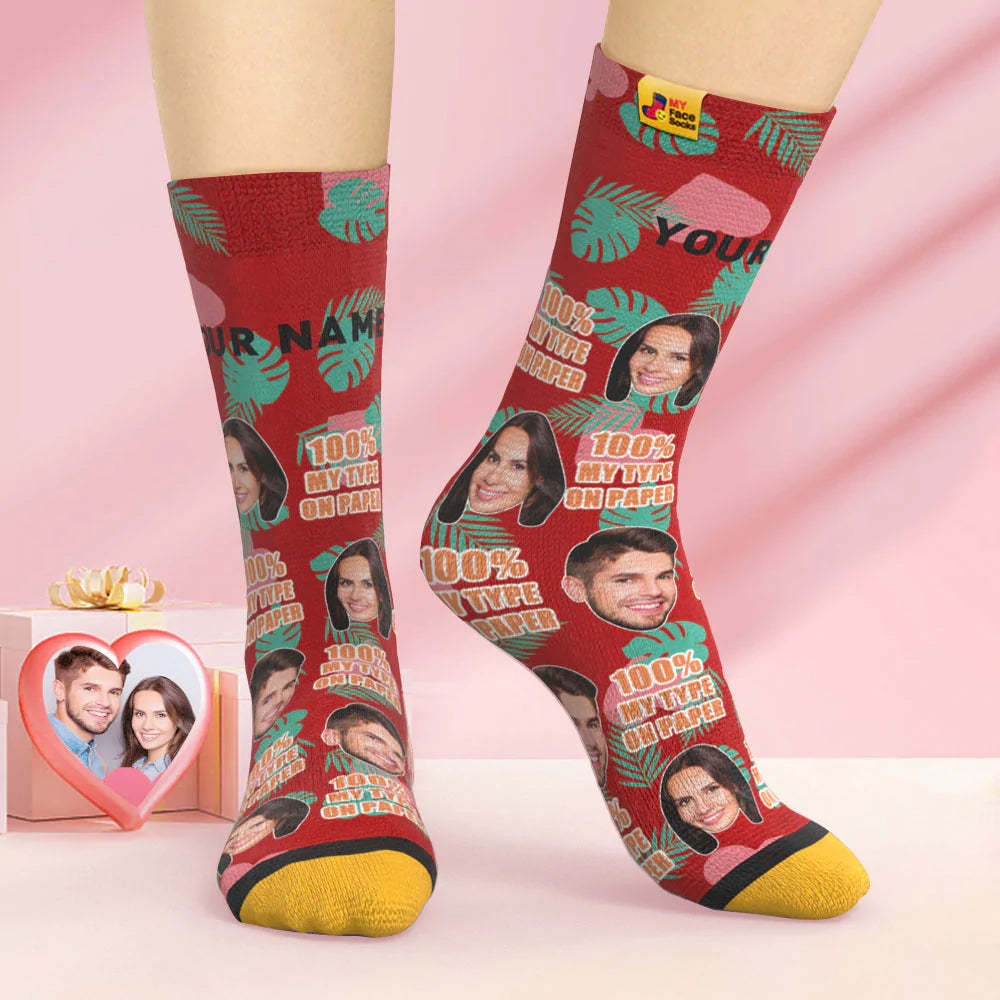 Benutzerdefinierte 3d Digital Gedruckte Socken Valentinstagsgeschenk 100 % Mein Typ Auf Papier Gesichtssocken - GesichtSocken