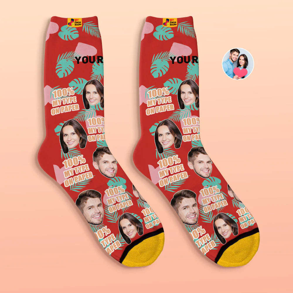 Benutzerdefinierte 3d Digital Gedruckte Socken Valentinstagsgeschenk 100 % Mein Typ Auf Papier Gesichtssocken - GesichtSocken