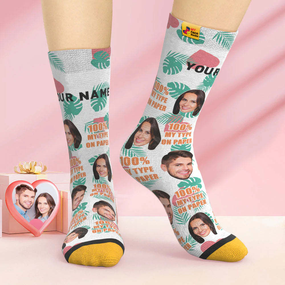 Benutzerdefinierte 3d Digital Gedruckte Socken Valentinstagsgeschenk 100 % Mein Typ Auf Papier Gesichtssocken - GesichtSocken