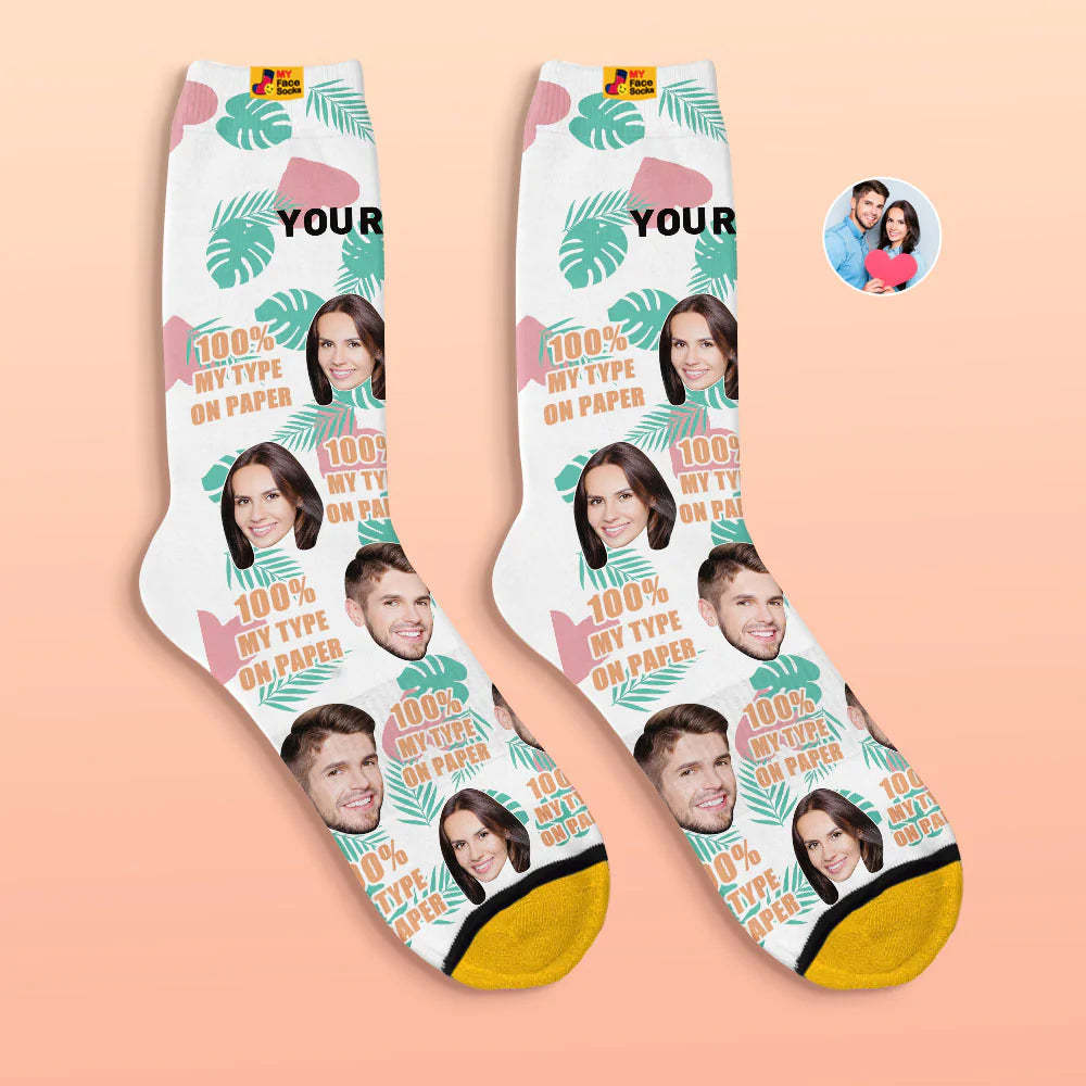 Benutzerdefinierte 3d Digital Gedruckte Socken Valentinstagsgeschenk 100 % Mein Typ Auf Papier Gesichtssocken - GesichtSocken