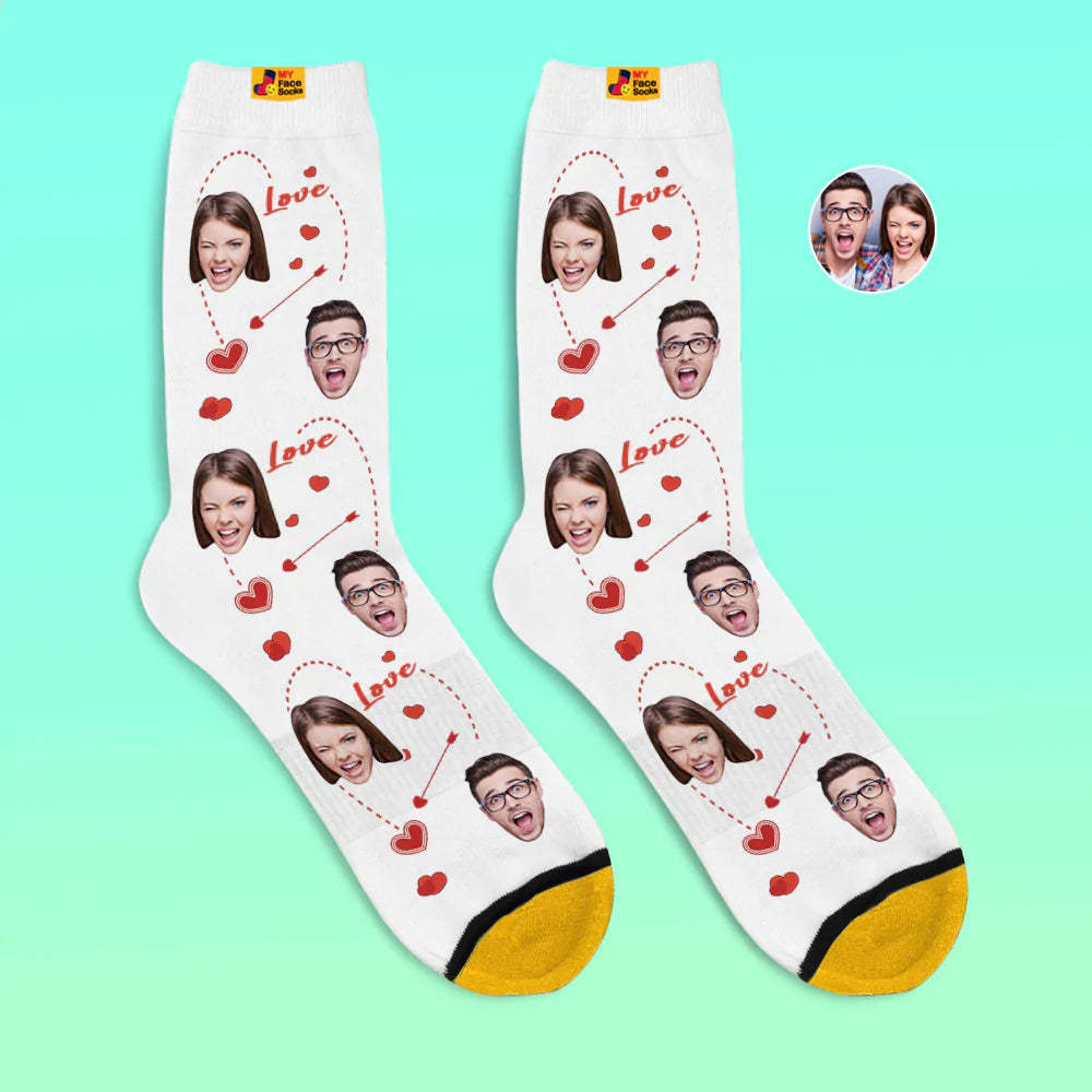 Benutzerdefinierte 3d Digital Gedruckte Socken Valentinstag Geschenke Liebe Herz Gesicht Socken Für Liebhaber - GesichtSocken