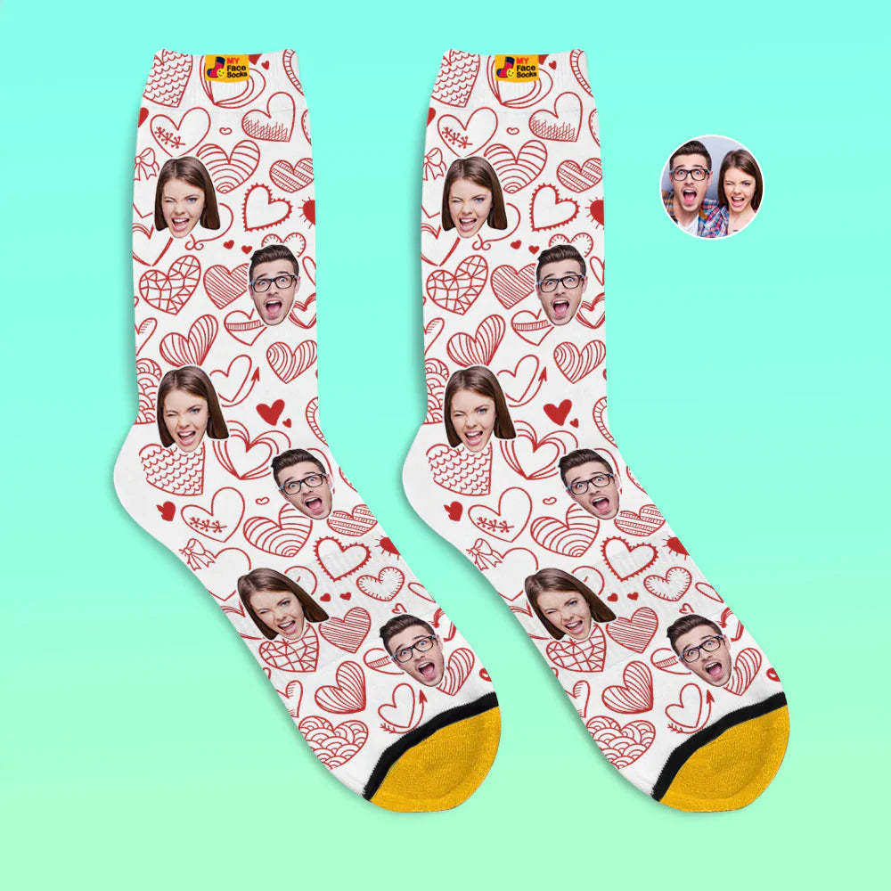 Benutzerdefinierte 3d Digital Gedruckte Socken Valentinstagsgeschenk Flatternde Herzen All-over Face Socken Für Liebhaber - GesichtSocken