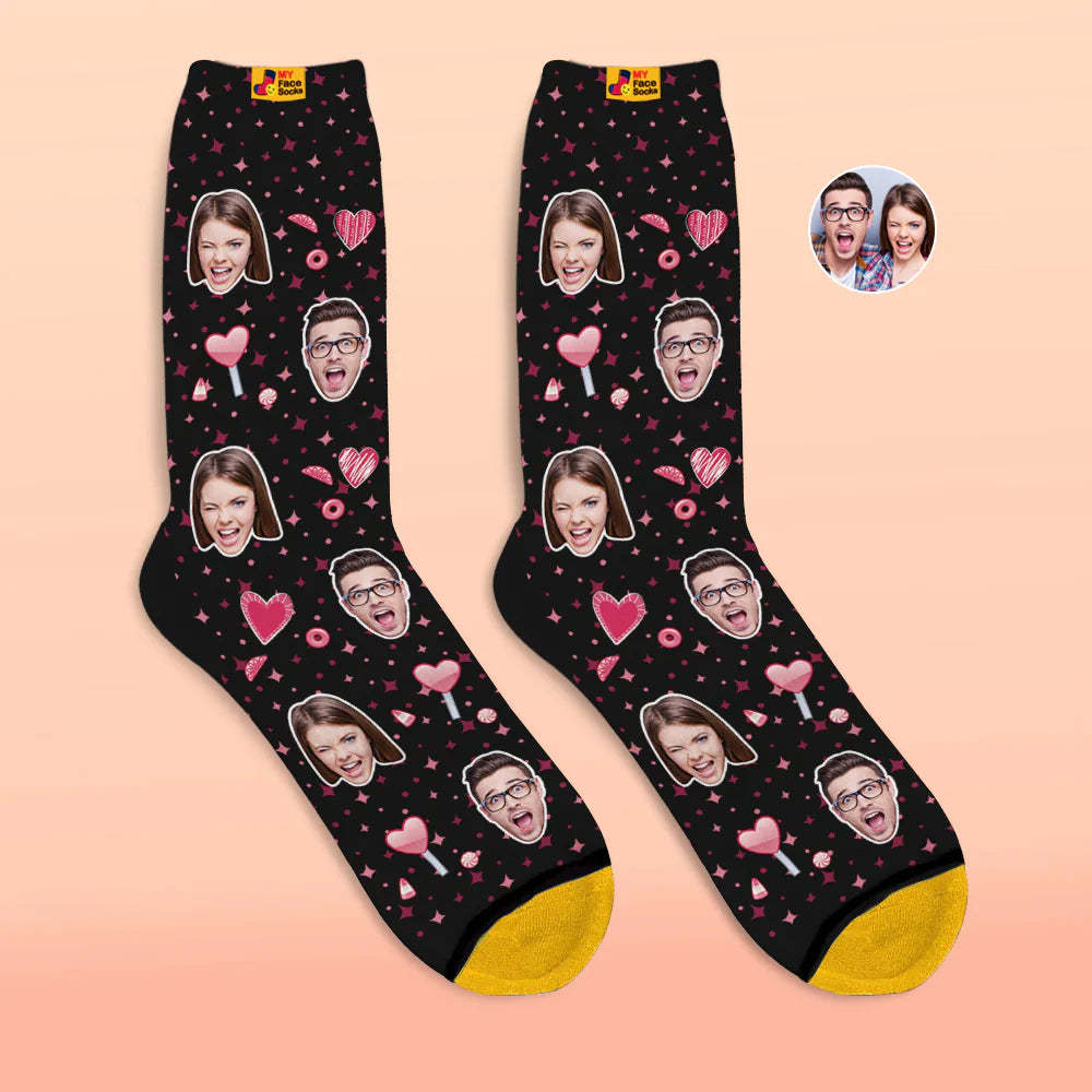 Benutzerdefinierte 3d Digital Gedruckte Socken Valentinstag Geschenk Candy Heart Face Socken Für Liebhaber - GesichtSocken