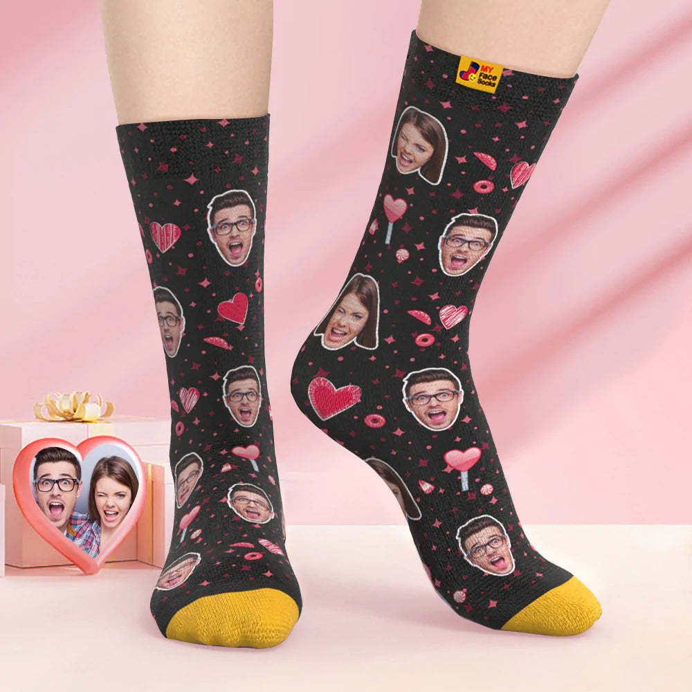 Benutzerdefinierte 3d Digital Gedruckte Socken Valentinstag Geschenk Candy Heart Face Socken Für Liebhaber - GesichtSocken