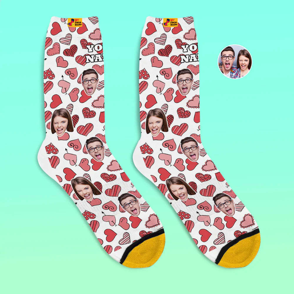 Benutzerdefinierte 3d Digital Gedruckte Socken Valentinstag Geschenk Verschiedene Herzen Gesicht Socken Für Liebhaber - GesichtSocken