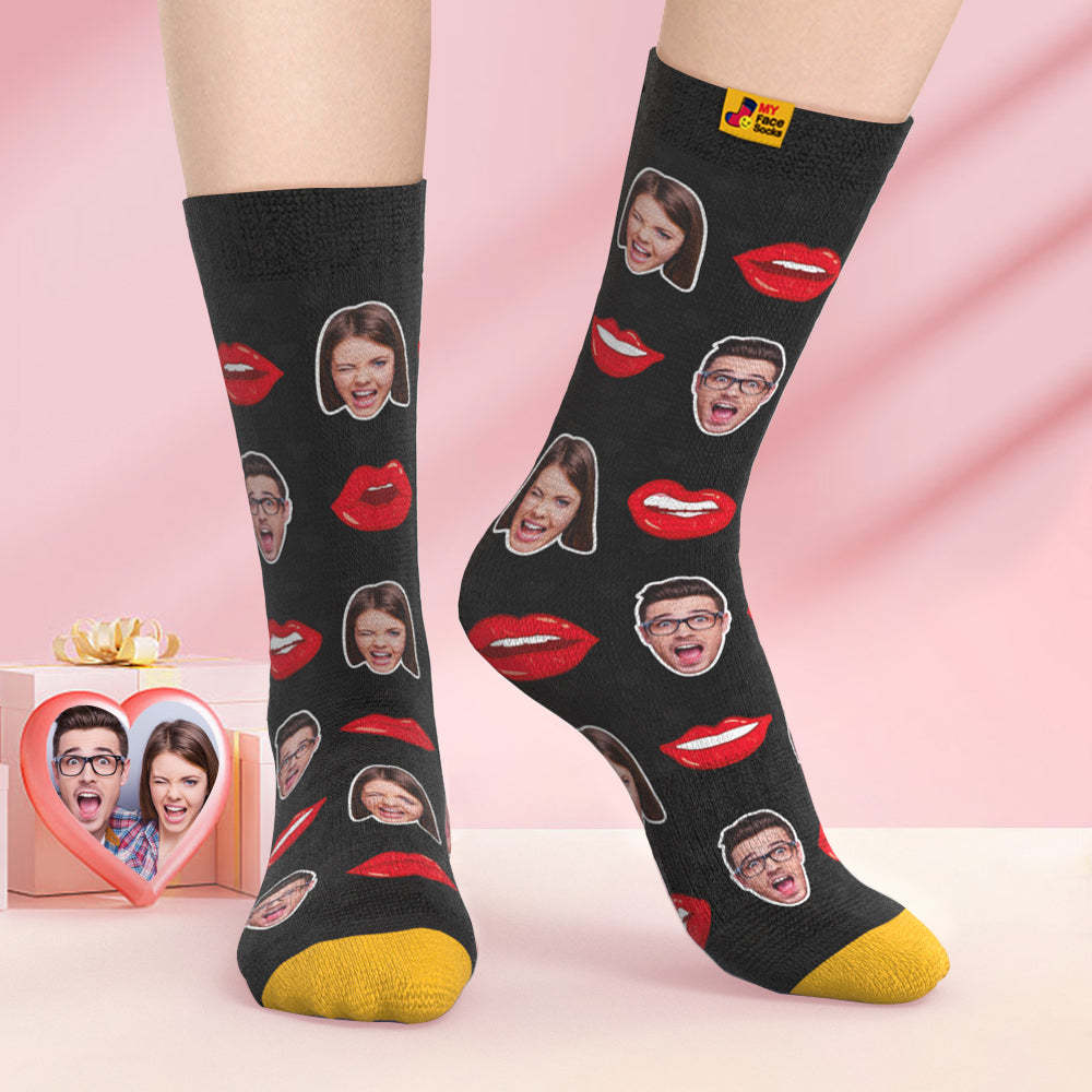 Benutzerdefinierte 3d Digital Gedruckte Socken Valentinstag Geschenke Sexy Lip Face Socken - GesichtSocken