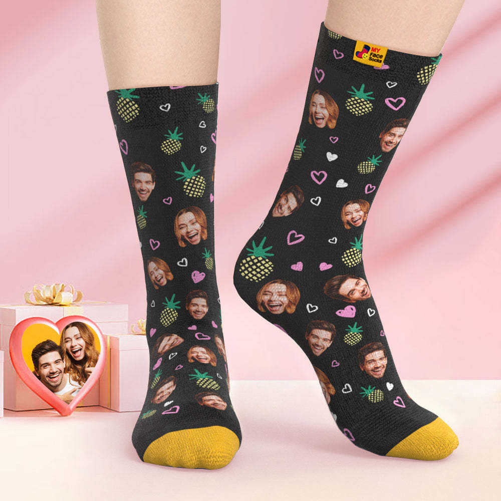 Benutzerdefinierte 3d Digital Gedruckte Socken Valentinstag Geschenke Ananas Gesicht Socken - GesichtSocken