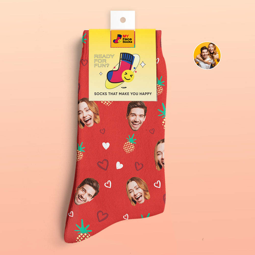 Benutzerdefinierte 3d Digital Gedruckte Socken Valentinstag Geschenke Ananas Gesicht Socken - GesichtSocken
