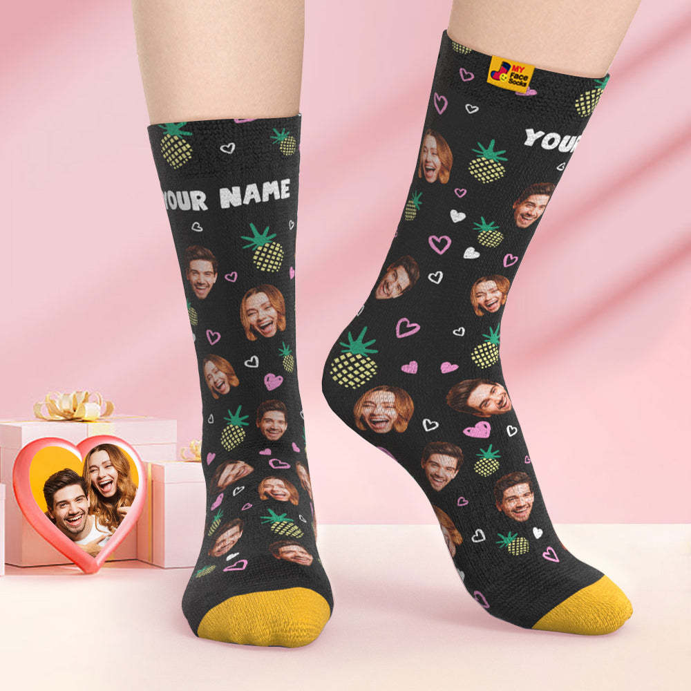 Benutzerdefinierte 3d Digital Gedruckte Socken Valentinstag Geschenke Ananas Gesicht Socken - GesichtSocken