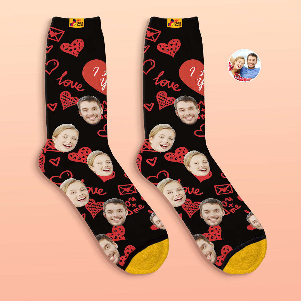 Benutzerdefinierte 3d Digital Gedruckte Socken Valentinstagsgeschenke Ich Liebe Dich Gesicht Socken - GesichtSocken