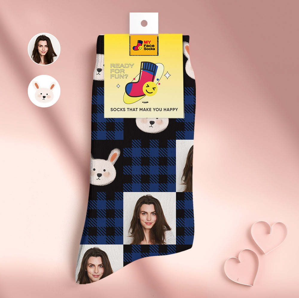 Benutzerdefinierte Gesichtssocken Personalisierte Muttertagsgeschenke 3d Digital Gedruckte Socken Für Liebhaber-niedliches Kaninchen - GesichtSocken