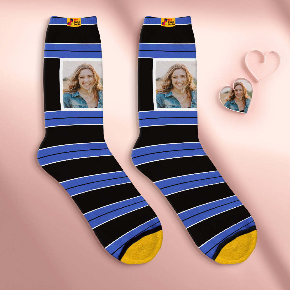 Benutzerdefinierte Gesichtssocken Personalisierte Muttertagsgeschenke 3d Digital Gedruckte Socken Für Liebhaber-gestreift - GesichtSocken