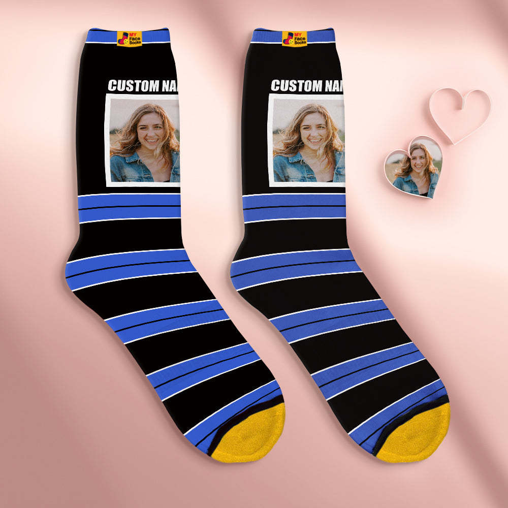 Benutzerdefinierte Gesichtssocken Personalisierte Muttertagsgeschenke 3d Digital Gedruckte Socken Für Liebhaber-gestreift - GesichtSocken