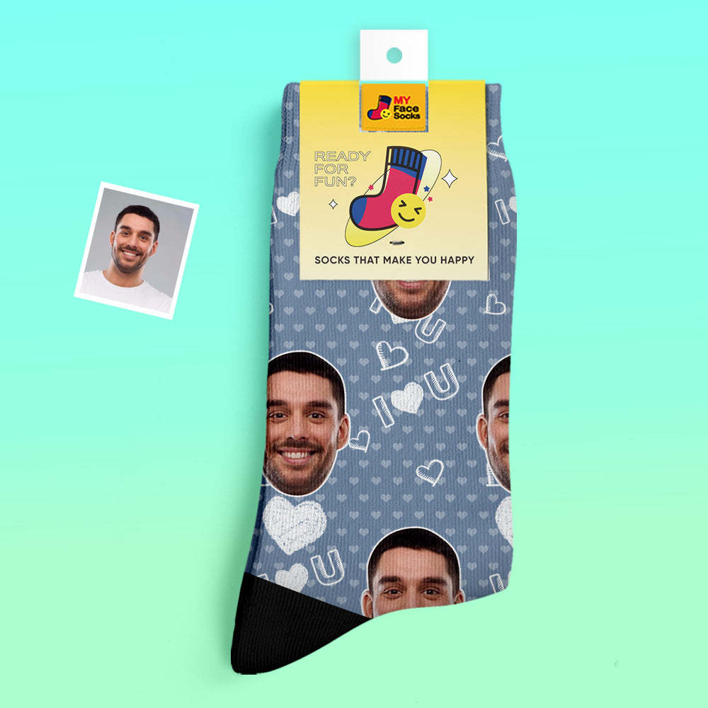 Benutzerdefinierte Dicke Socken Foto 3d Digital Gedruckte Socken Herbst Winter Warme Socken Ich Liebe U Socken - GesichtSocken