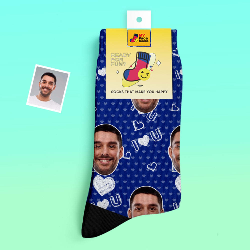 Benutzerdefinierte Dicke Socken Foto 3d Digital Gedruckte Socken Herbst Winter Warme Socken Ich Liebe U Socken - GesichtSocken