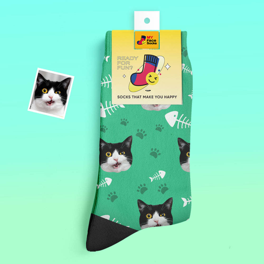 Benutzerdefinierte Dicke Socken Foto 3d Digital Gedruckte Socken Herbst Winter Warme Socken Katze - GesichtSocken