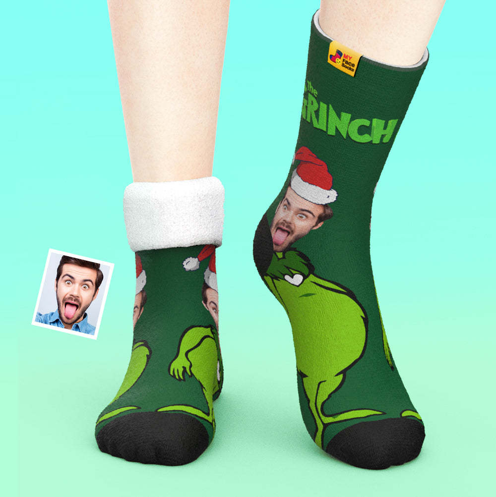 Benutzerdefinierte Dicke Socken Foto 3d Digital Gedruckte Socken Herbst Winter Warme Socken Grinch - GesichtSocken