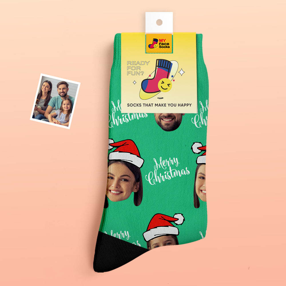 Benutzerdefinierte Dicke Socken Foto 3d Digital Gedruckte Socken Herbst Winter Warme Socken Frohe Weihnachten - GesichtSocken