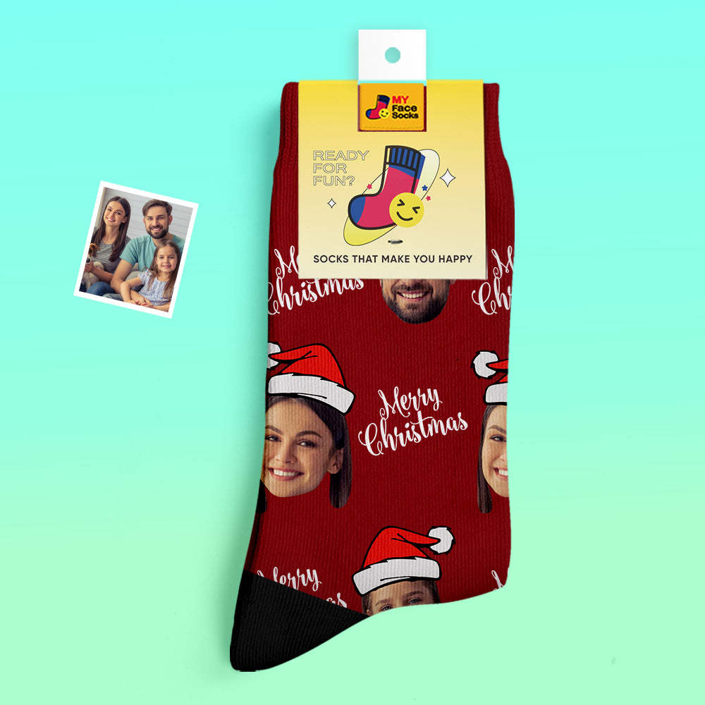 Benutzerdefinierte Dicke Socken Foto 3d Digital Gedruckte Socken Herbst Winter Warme Socken Frohe Weihnachten - GesichtSocken