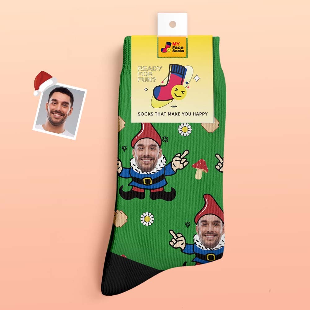 Weihnachtsgeschenke, Benutzerdefinierte Dicke Socken Foto 3d Digital Gedruckte Socken Herbst Winter Warme Socken Gnome - GesichtSocken