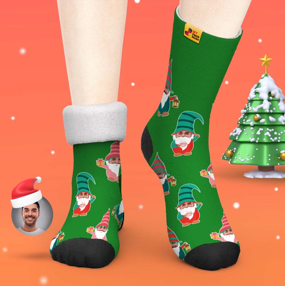 Weihnachtsgeschenke, Benutzerdefinierte Dicke Socken Foto 3d Digital Gedruckte Socken Herbst Winter Warme Socken Gnome Socken - GesichtSocken