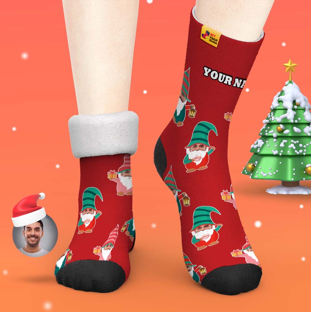 Weihnachtsgeschenke, Benutzerdefinierte Dicke Socken Foto 3d Digital Gedruckte Socken Herbst Winter Warme Socken Gnome Socken - GesichtSocken